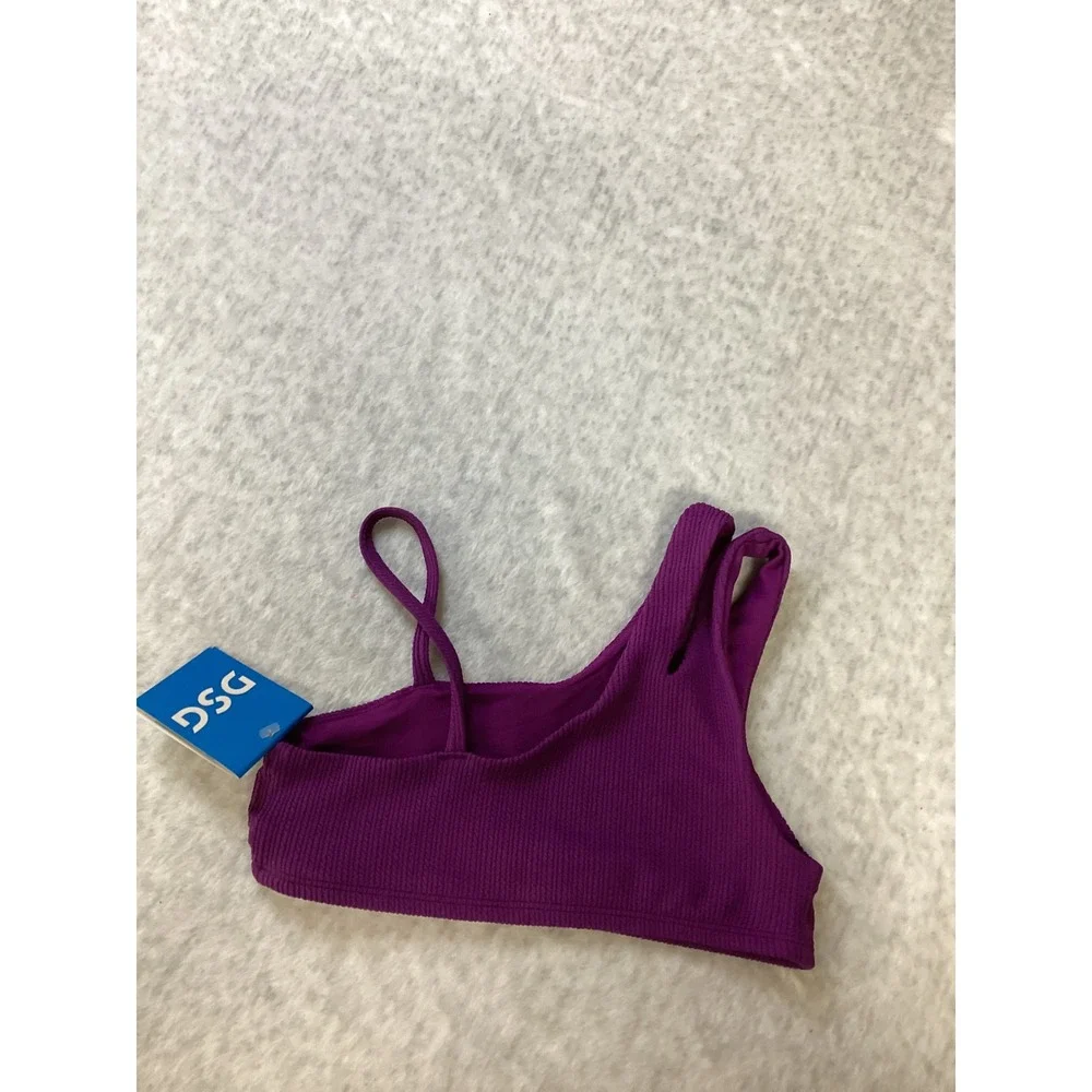 DSG Girls Asymmetric Ribbed Swim Top Vibrant‎ Violet Purple Size Small NEW